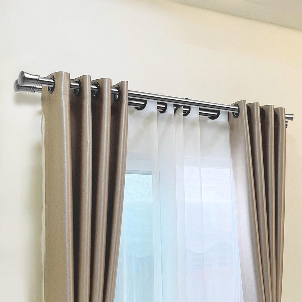 Marlow Silver Double Curtain Rod Steel Pole Pommel Set Extendable Adjustable-1954802388867092487