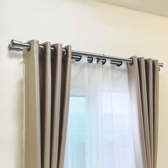 Marlow Silver Double Curtain Rod Steel Pole Pommel Set Extendable Adjustable-1954802388867092487