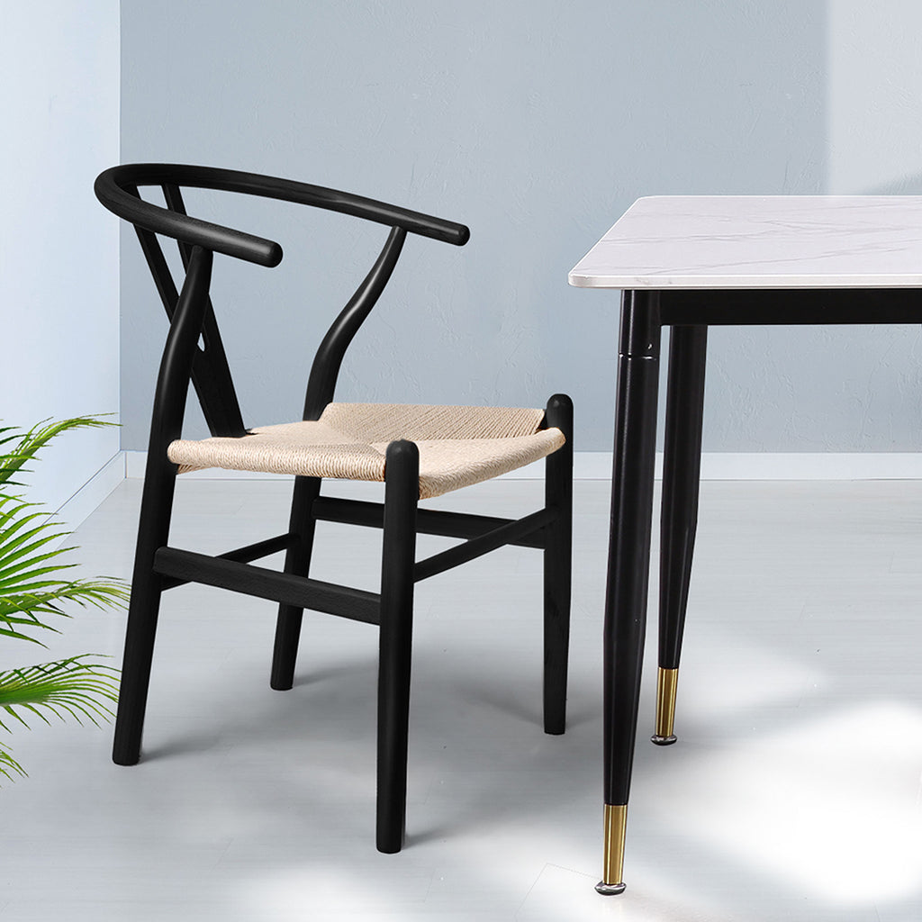 Levede 2x Dining Chairs Wooden Hans Black-1954802980578529287