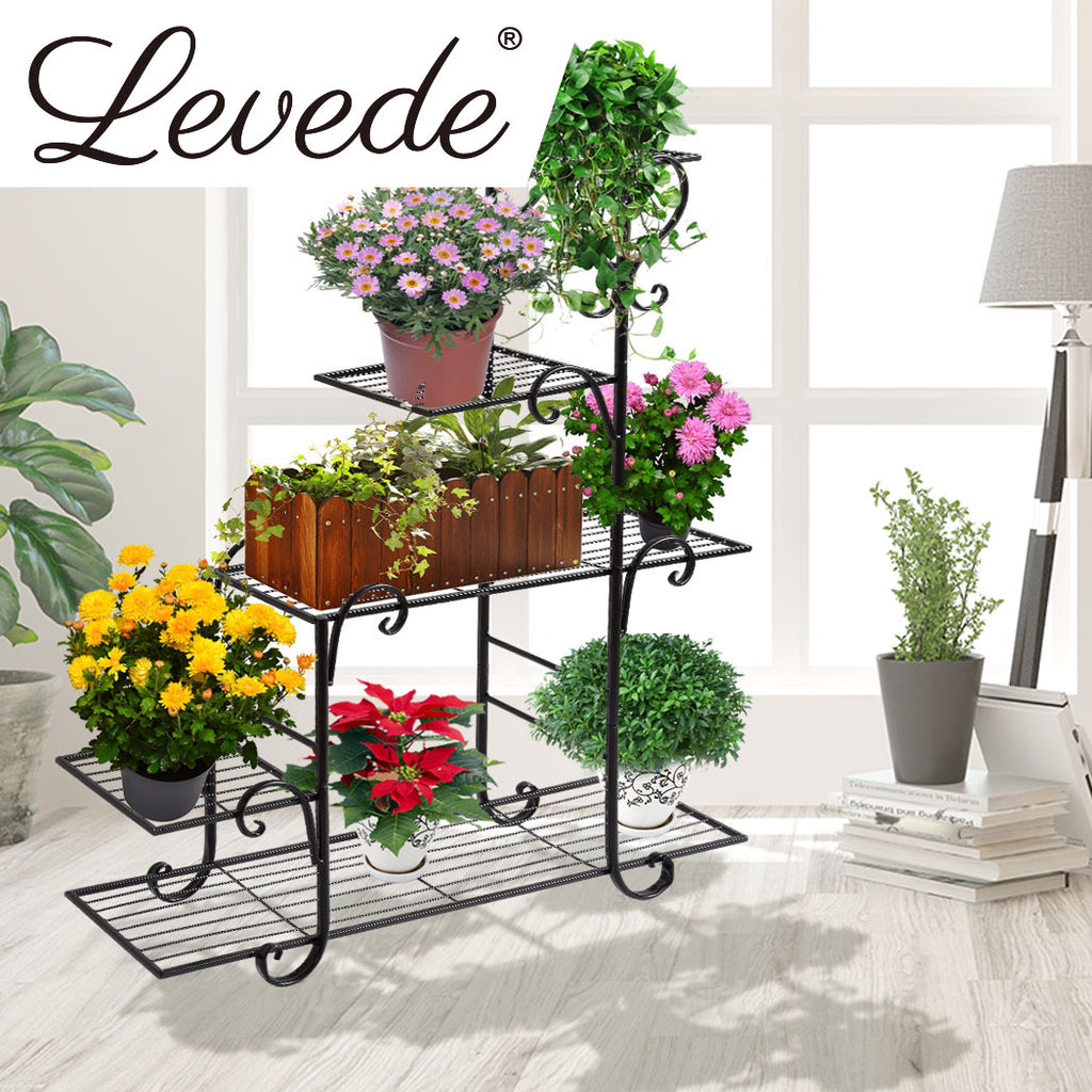 Levede Plant Stand Outdoor Indoor Metal Black-1954802662285381639
