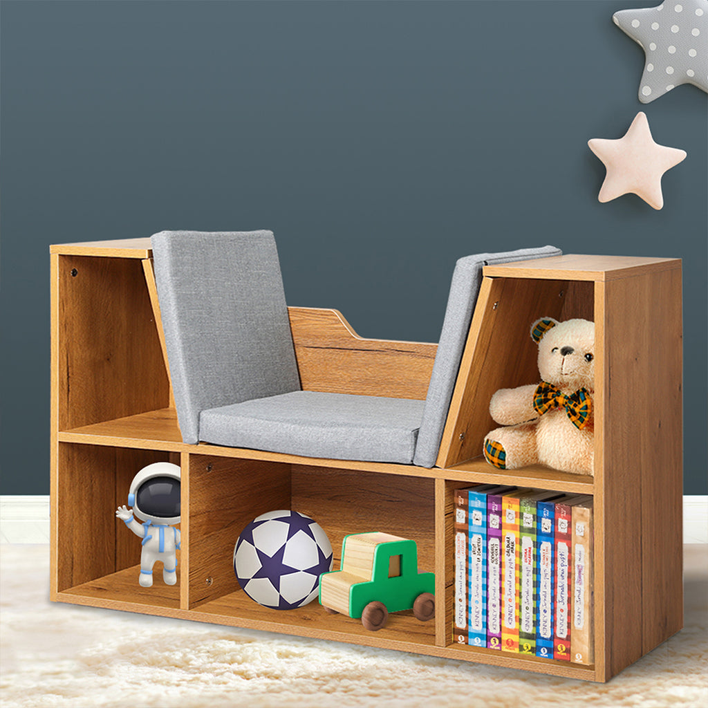 Levede Kids Bookcase Toys Box Shelf Brown-1954802614667448327