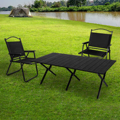 Levede Folding Camping Table Chair Set Black-1954802885598515207