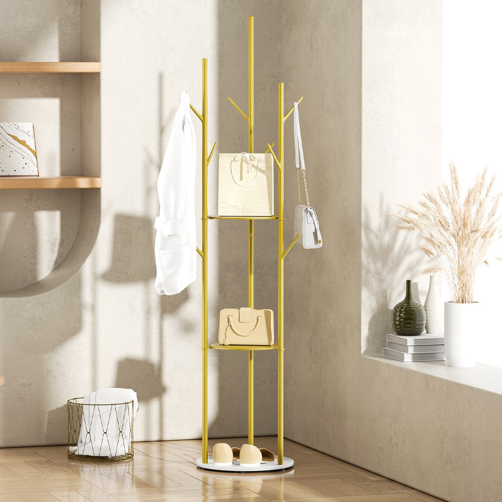 Levede Coat Rack Clothes Stand 8 Hook Organizer Gold-1954803015403835399