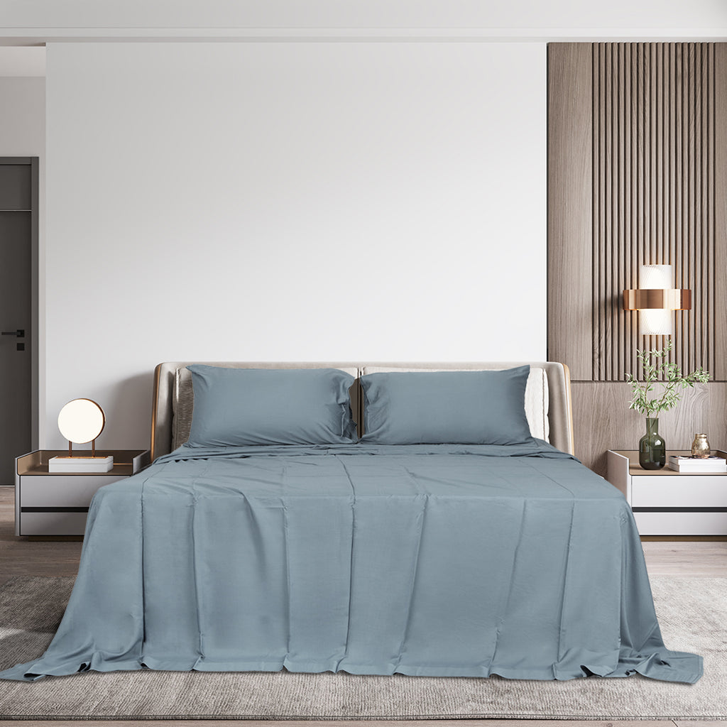 Dreamz 4pcs Queen Size 100% Bamboo Bed Sheet Set in Grey Colour-1954802920713228295