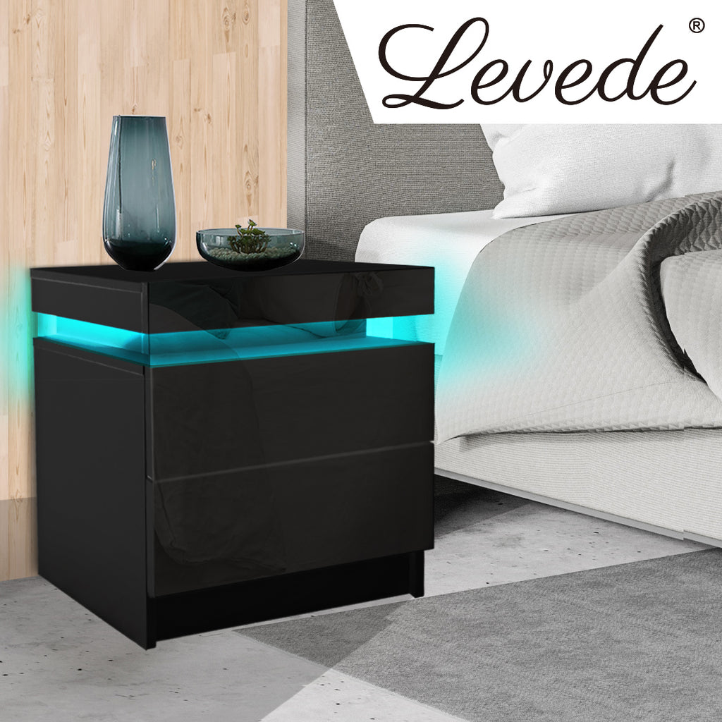 Levede Bedside Tables Side Table 2 Drawers Black-1954802716106690567