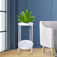 Levede 2 Tiers Plant Stand Metal Flower White Medium-1954802666353856518