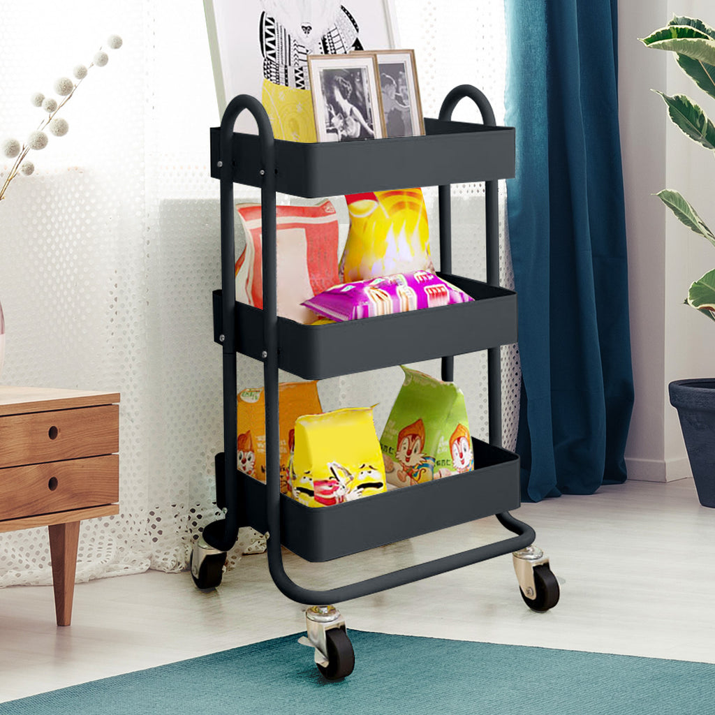 Levede 3 Tiers Kitchen Trolley Cart Grey-1954802728517636103