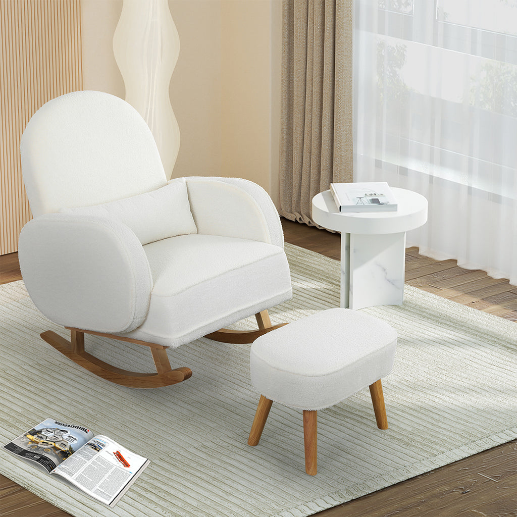 Levede Fleece Rocking Chair with footstool-1954802380063248391