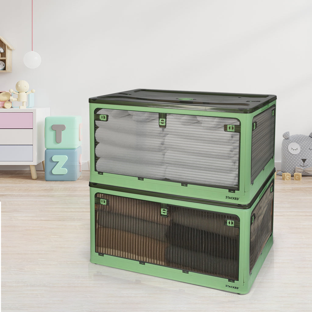 Storage Box Plastic Stackable Container L Green Large-1954802599781863431