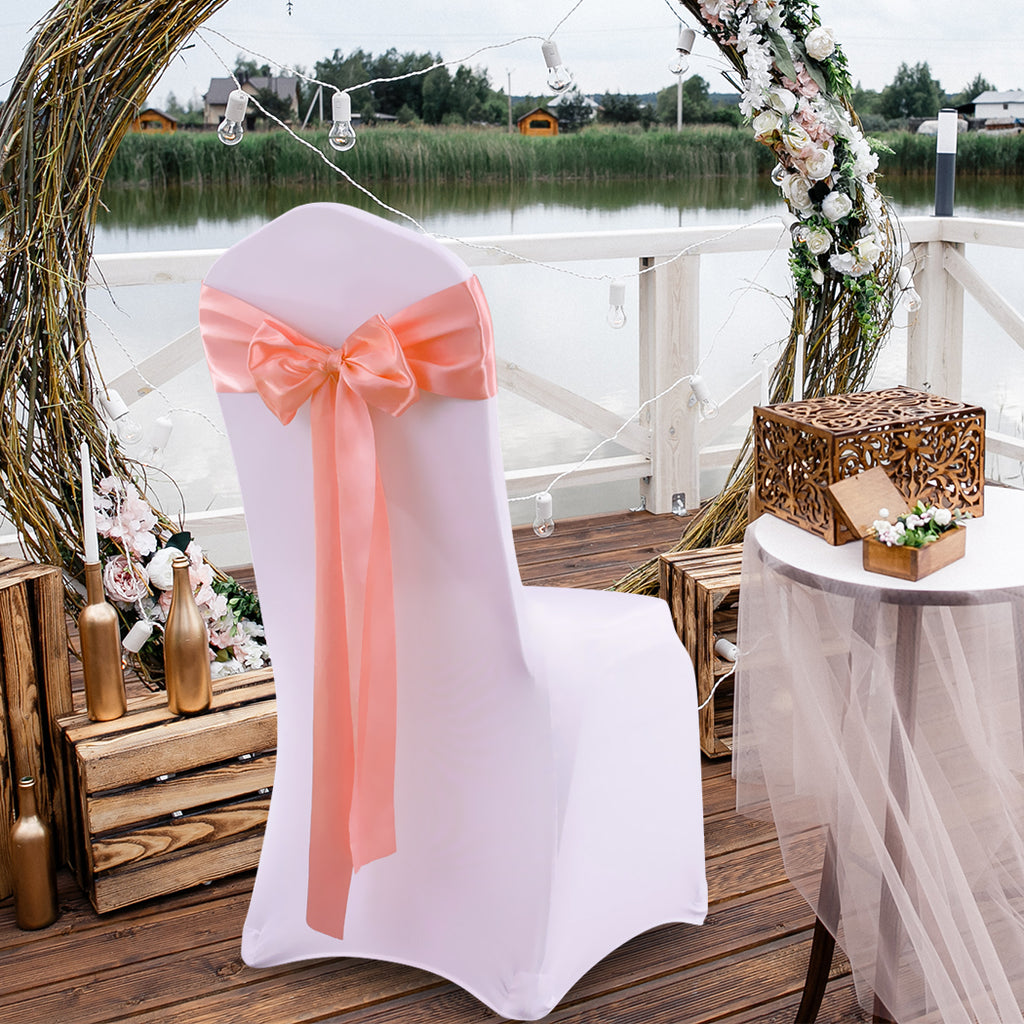 20x Satin Fabric Chair Sashes Cloth Coral-1954802692949938182