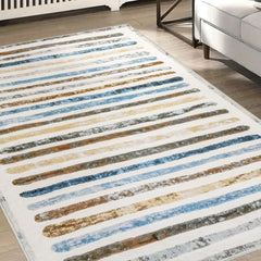 Marlow Floor Rug Short Pile Washable Carpet Soft Plush Non Slip Stripe 160x120-1954802389743702023