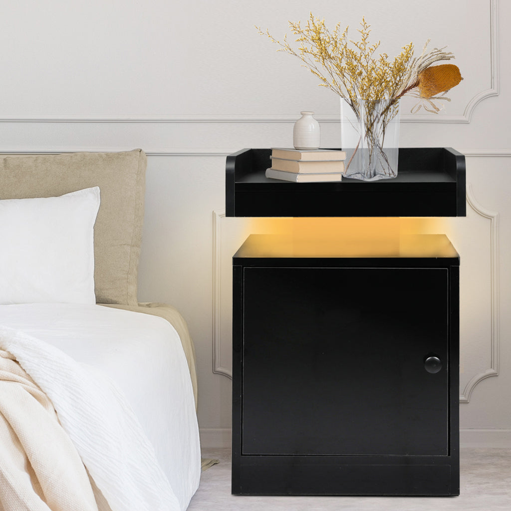 Levede Bedside Table USB Charger Outlet RGB Black-1963748907678830598