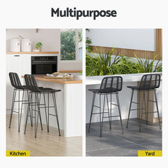 Gardeon 2x Outdoor Bar Stools Rattan Black