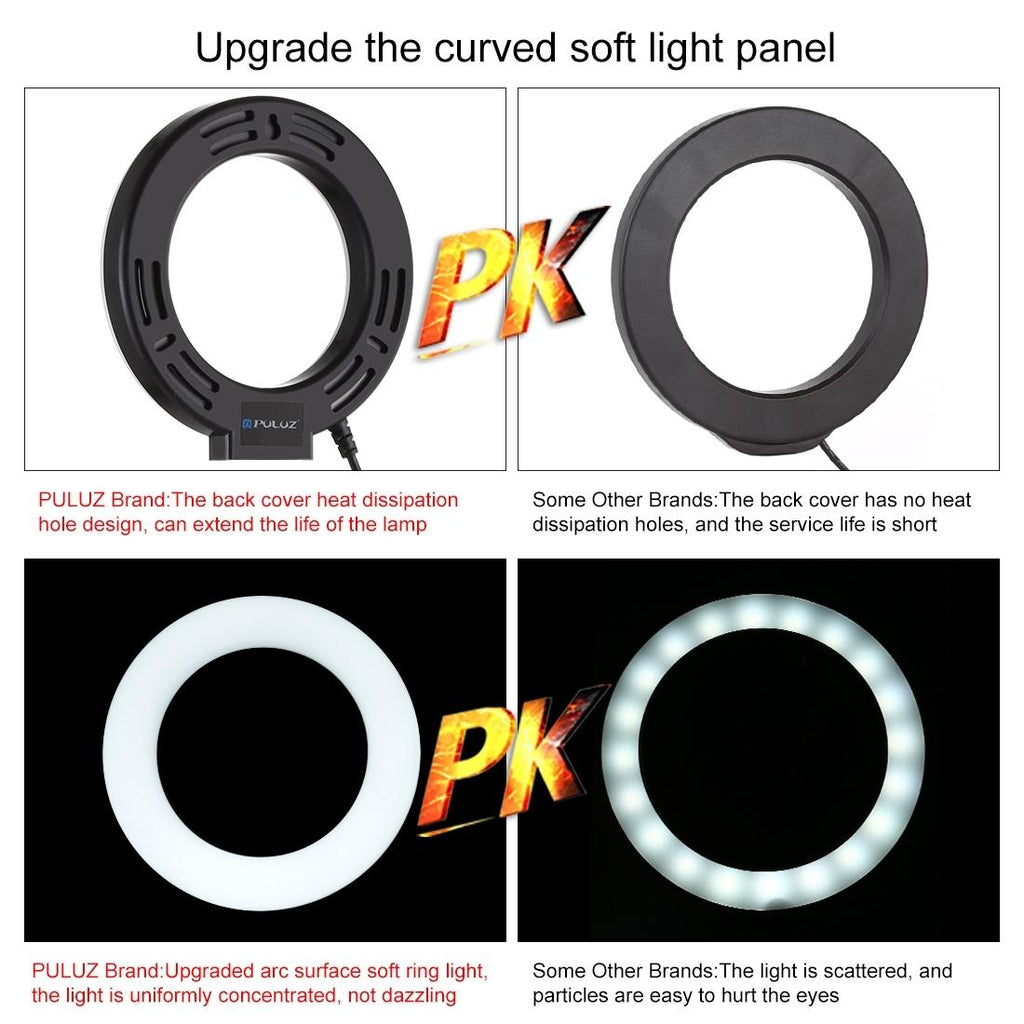 6.2 Led Ring Light With Usb 3 Modes Dimmable Desktop Tripod Cold Shoe Ball Head-1915197890872086534