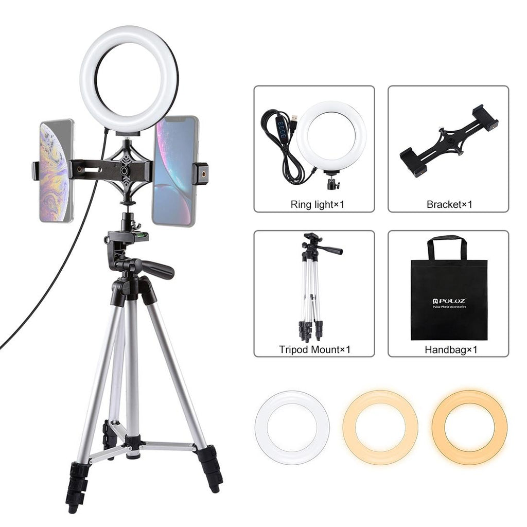Live Broadcast Dual Phone Bracket & 6.2 Inch Led Ring Light Kit With Tripod Mount-1915197553448718336