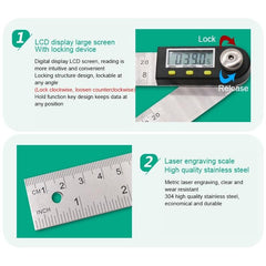 2-In-1 Digital Angle Finder Protractor - 300Mm Goniometer Ruler-1915198424450469893