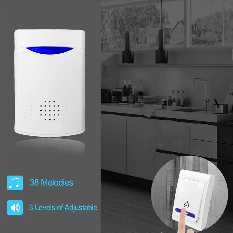 Double-Receiver Wireless Door Bell With Remote Control - White-1915197878637301764