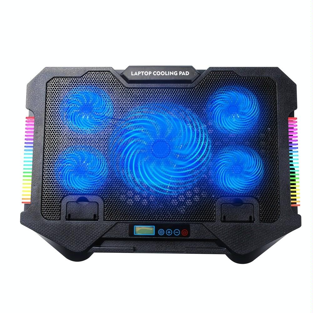 5-Fan Laptop Cooling Pad With Adjustable Stand And Phone Holder-1922443477405274113