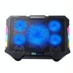 5-Fan Laptop Cooling Pad With Adjustable Stand And Phone Holder-1922443477405274113