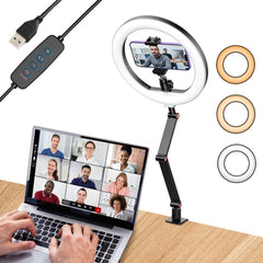 Foldable 10 Led Ring Light With Swing Arm Stand & Phone Holder-1915197913173200898