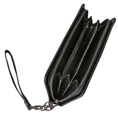 Leather Wristlet Handbag With Metal Skull Design-1915198239058038785