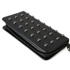 Leather Wristlet Handbag With Metal Skull Design-1915198239058038786