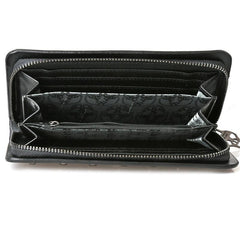 Leather Wristlet Handbag With Metal Skull Design-1915198239058038788