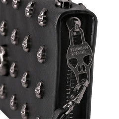 Leather Wristlet Handbag With Metal Skull Design-1915198239058038790