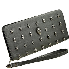 Leather Wristlet Handbag With Metal Skull Design-1915198239058038793