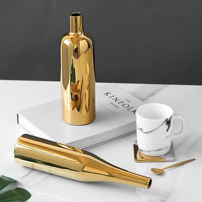 Gold Plated Ceramic Flower Vase - Desktop Decorative Three-Piece Set-1915197834530000899