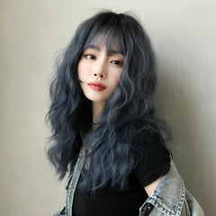 Long Hair Wig With Bangs In Haze Blue Wool - 54Cm-1915198137782374403