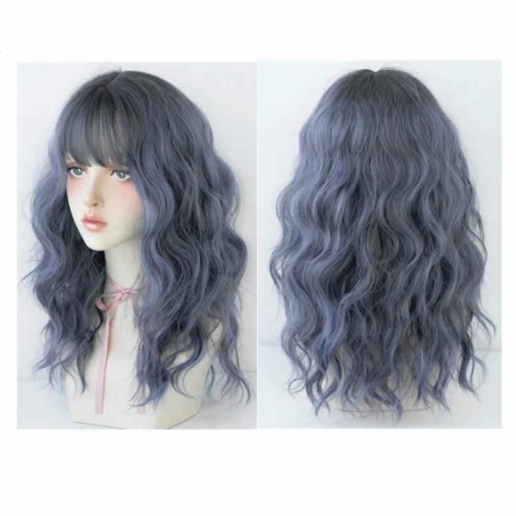 Long Hair Wig With Bangs In Haze Blue Wool - 54Cm-1915198137782374409