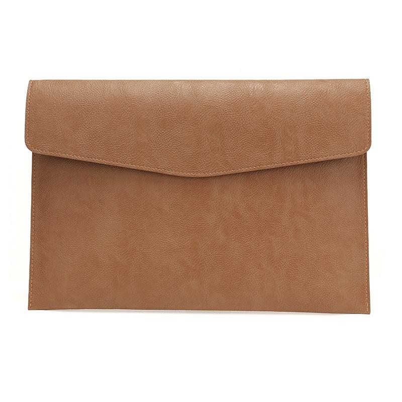 14 Inch Litchi Pattern Laptop Sleeve - Light Brown Pu Leather-1915198277024878599