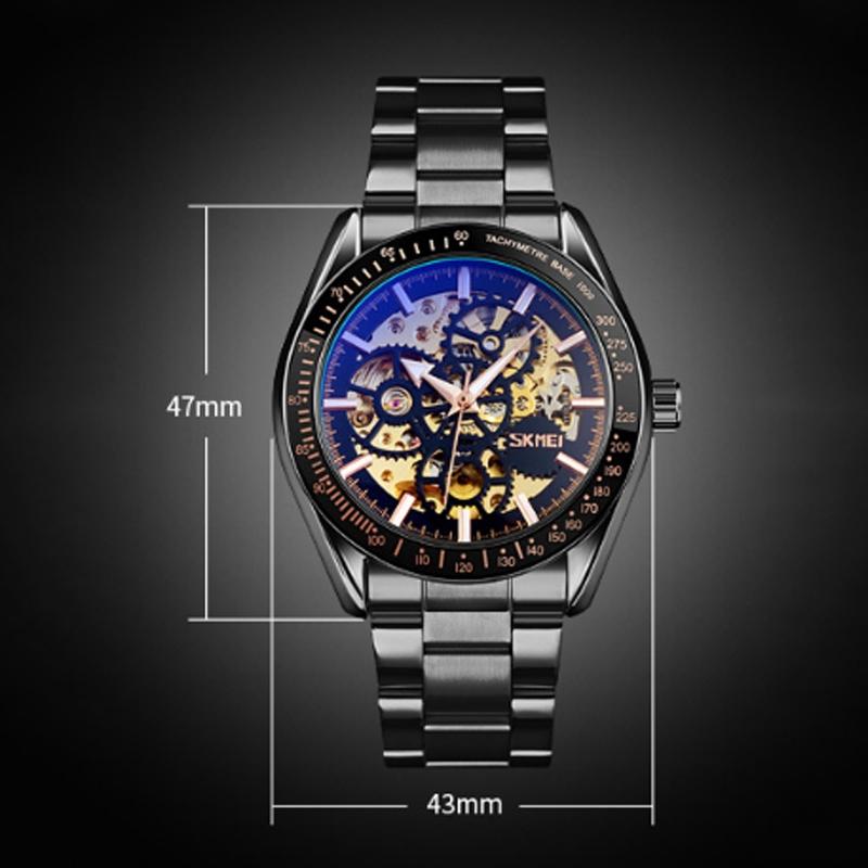 Silver Steel Band Automatic Skeleton Watch For Men-1922443454894444551