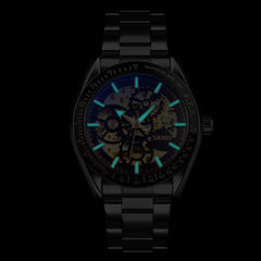 Golden Steel Band Automatic Skeleton Watch For Men-1915197616329723912