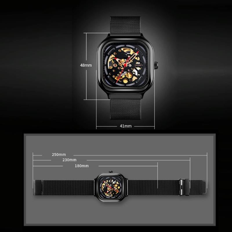 Men Automatic Tourbillon Watch With Mesh Band - Silver-1915198143587291142