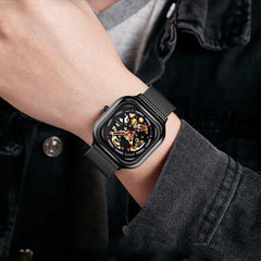 Men Automatic Tourbillon Watch With Mesh Band - Silver-1915198143587291143