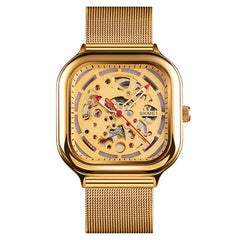 Men Automatic Tourbillon Watch With Hollow Square Mesh - Gold-1915197991451496449