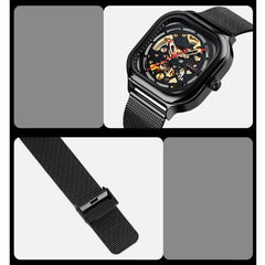 Men Automatic Tourbillon Watch With Hollow Square Mesh - Gold-1915197991451496452