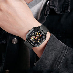 Men Automatic Tourbillon Watch With Mesh Band - Rose Gold-1915197830578966535