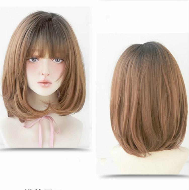 40Cm Shoulder Length Honey Pudding Wig - Perfect For Round Faces-1915198137937563649