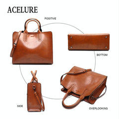 Large Leather Tote Bag For Women - Casual Shoulder Trunk Style-1915197823373152261