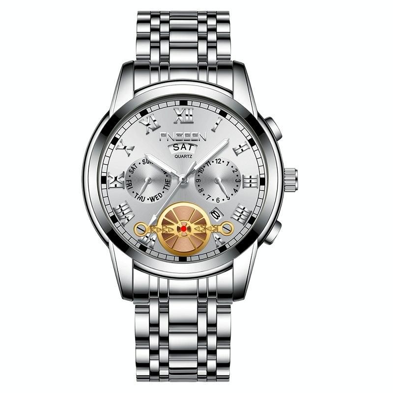 Men Multi-Function Quartz Watch - White Steel With White Surface-1922443447499886592