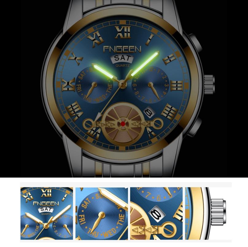 Men Multi-Function Quartz Watch With Brown Leather Strap And Gold Black Dial-1915197541528506371