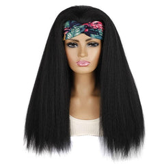 Long Hair Turban Headband With Corn Beard Wig - Black-1915197635363475456