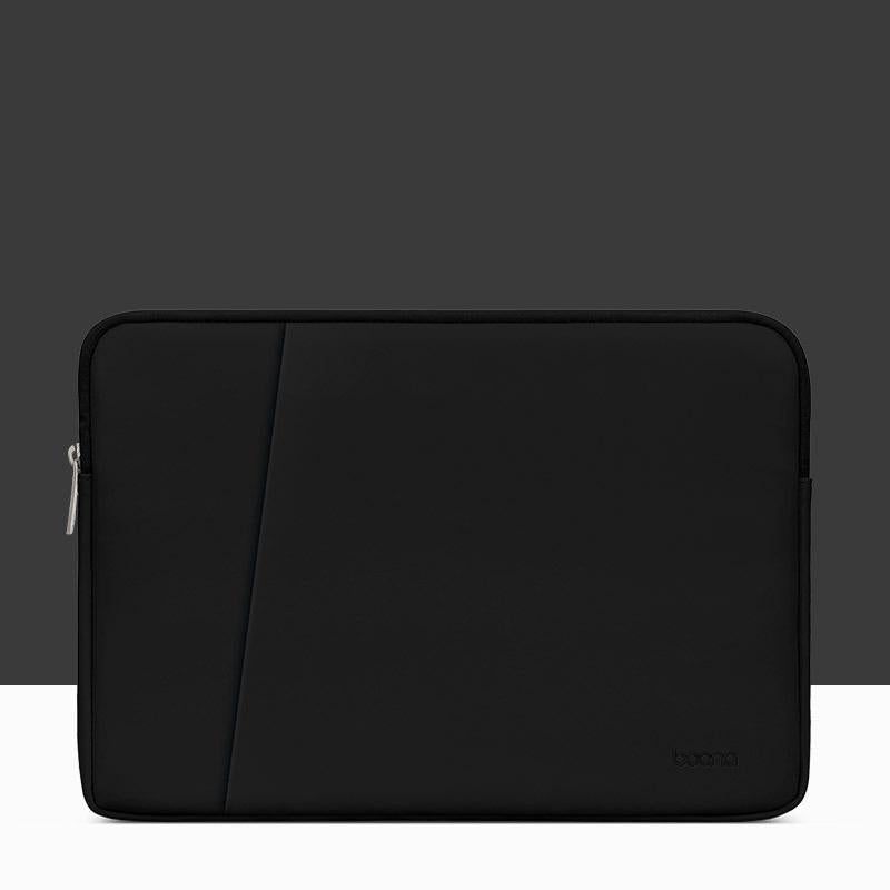 Midnight Black Leather Laptop Bag - 16 / 17 Inch Double-Layer Design-1915197923528937479