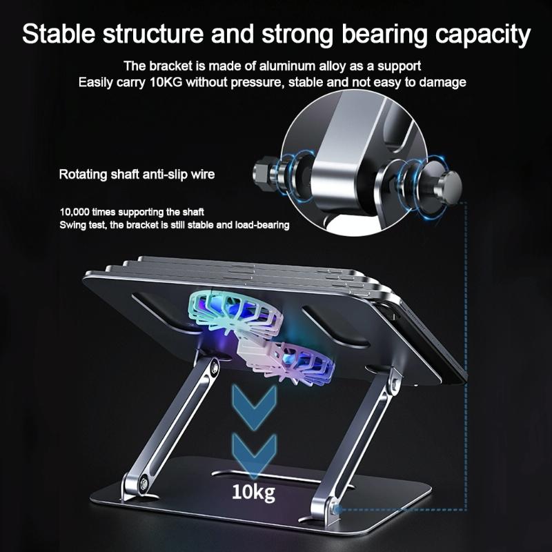 Portable Aluminum Laptop Stand With Cooling And Type C Cable - Gray-1915197790405922821