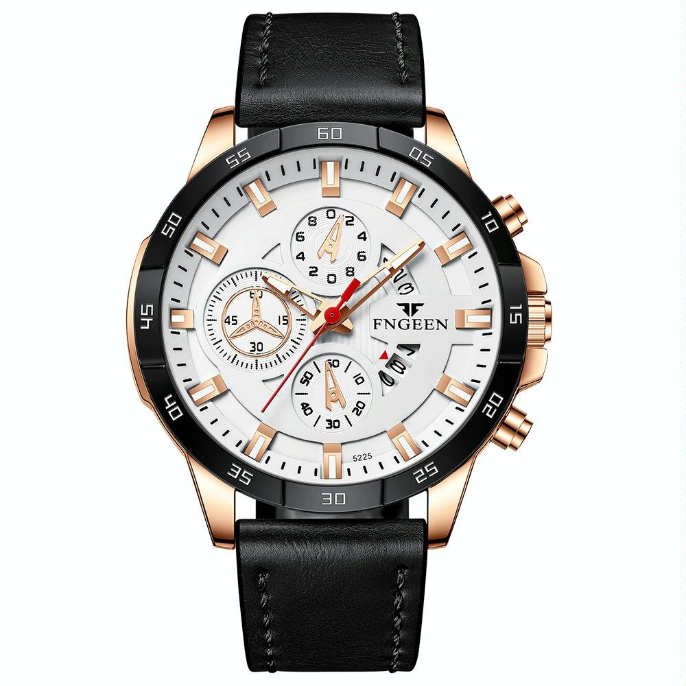 Waterproof Quartz Watch With Black Leather Strap And Rose Shell Design-1943465060064169984