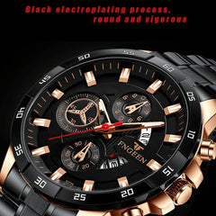 Waterproof Quartz Watch With Black Leather Strap And Rose Shell Design-1943465060064169986
