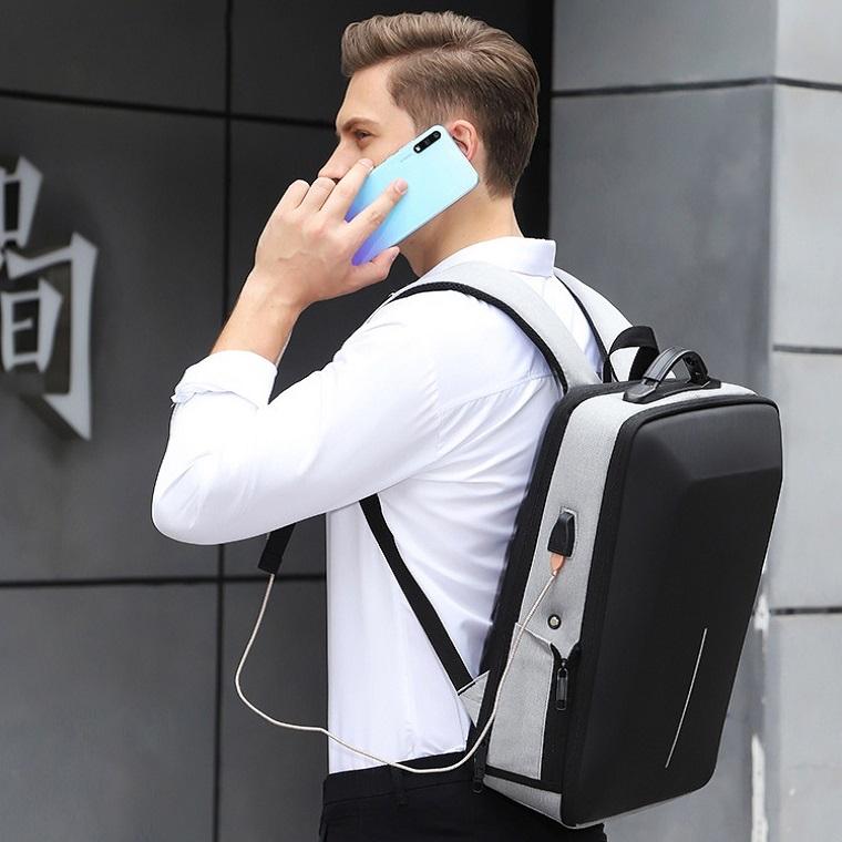 Anti-Theft Hard Shell Backpack For Men - Black-1915197631362109446